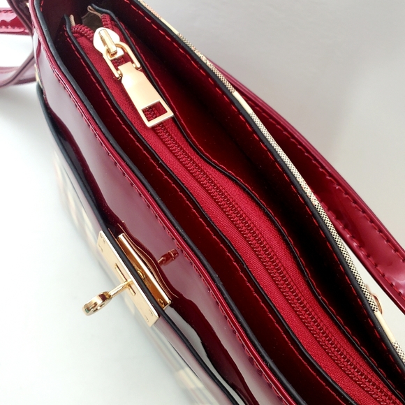 Diophy Red Checkered Patent Leather Crossbody Purse - Picture 5 of 10